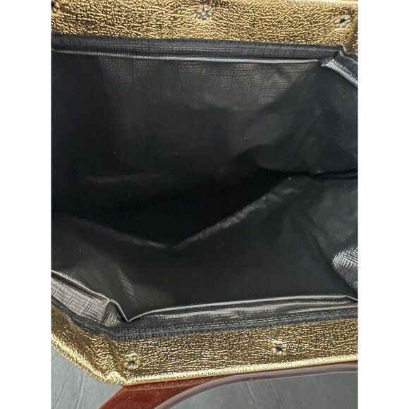 Vtg 60s Lady’s Pride Handbag Expandable Tote Gold Lame Tortoise‎ Lucite Handle - Picture 7 of 9